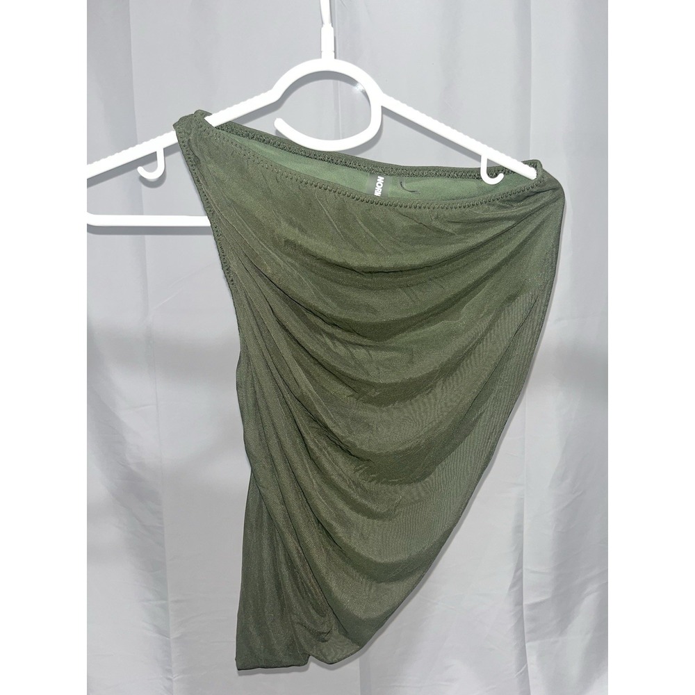 Norma Kamali One Shoulder Top Ruched Draped Crop Jersey Olive Green Designer XS